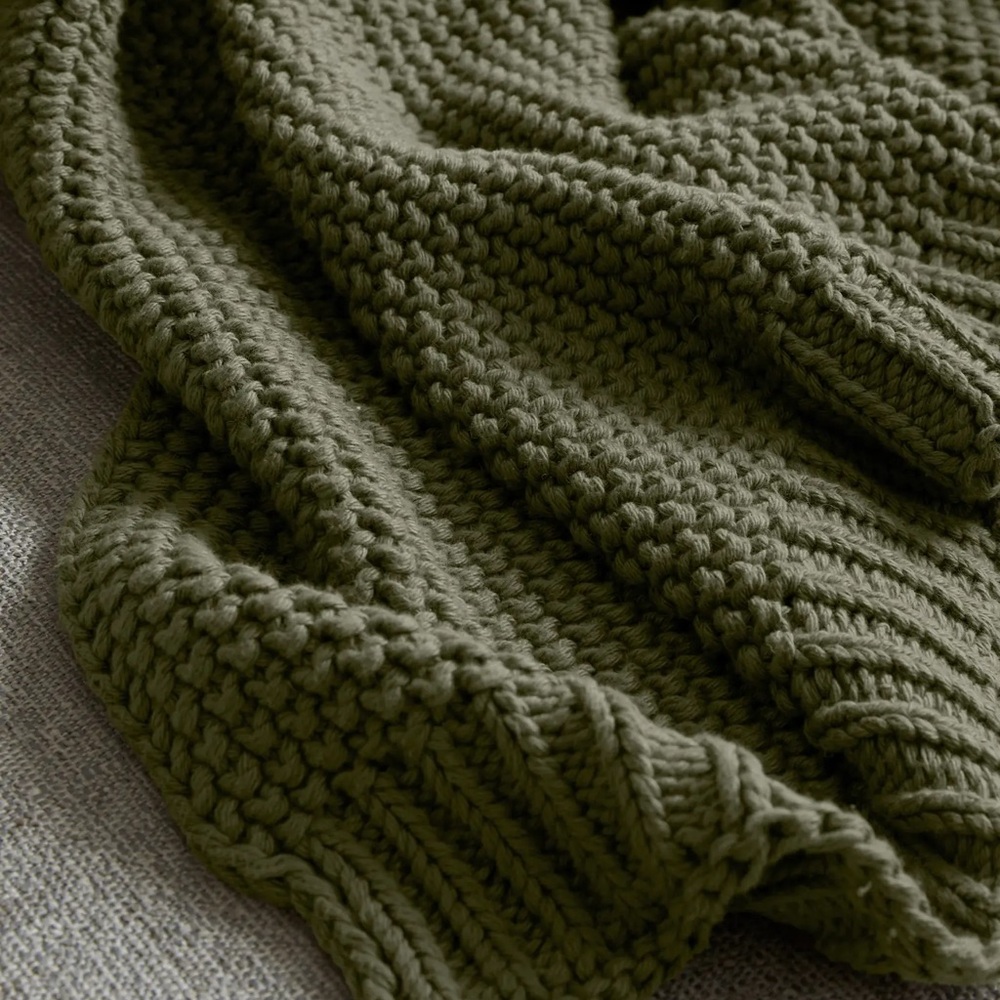 NWT QUINCE Cotton Fisherman Throw - Olive - Picture 3 of 6